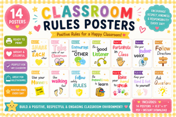 Classroom Rules Posters Positive Class