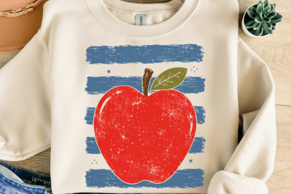 Coastal Apple Stripes Teacher Mom PNG