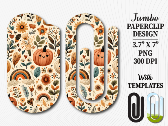 Fall Pumpkin Boho Floral Jumbo Paperclip
